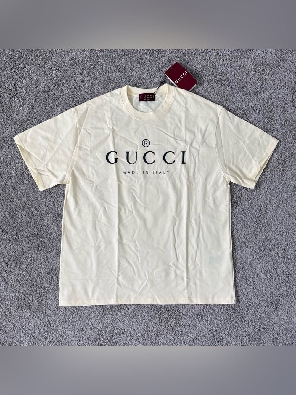 Gucci Cream Short Sleeve round neck t shirt Logo Tee size XL